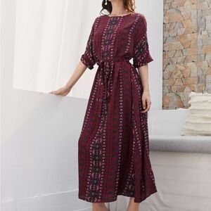 Maroon Patterned Long Sleeve Dress. Brand New.